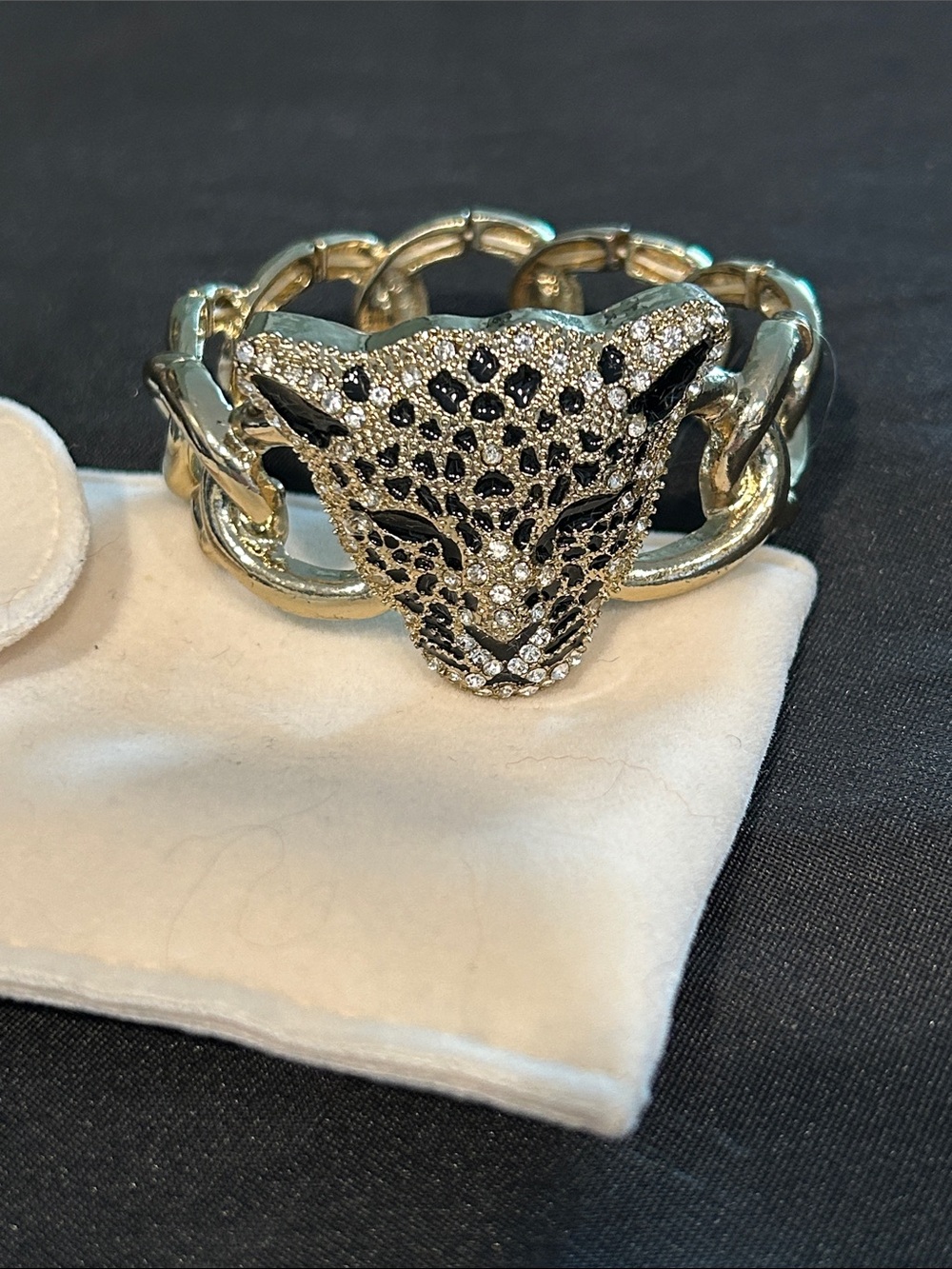 Cheetah Head Statement Bracelet | Silver & Gold Tone | Crystal Rhinestone Cuff - Picture 2 of 8